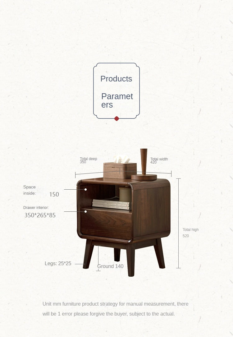 Black Walnut, Ash Solid Wood Modern Nightstand: