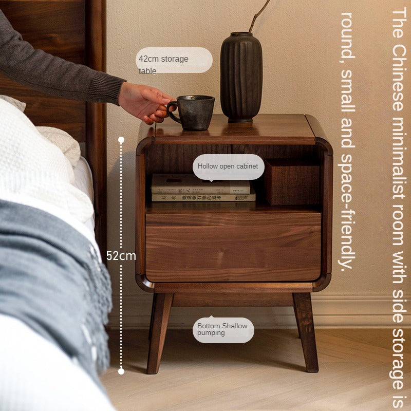 Black Walnut, Ash Solid Wood Modern Nightstand: