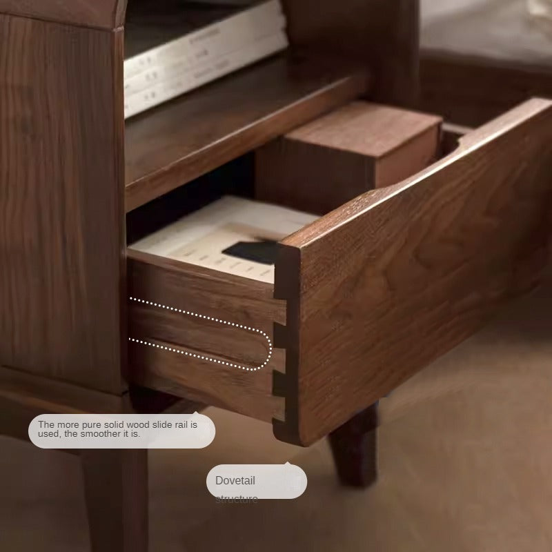 Black Walnut, Ash Solid Wood Modern Nightstand: