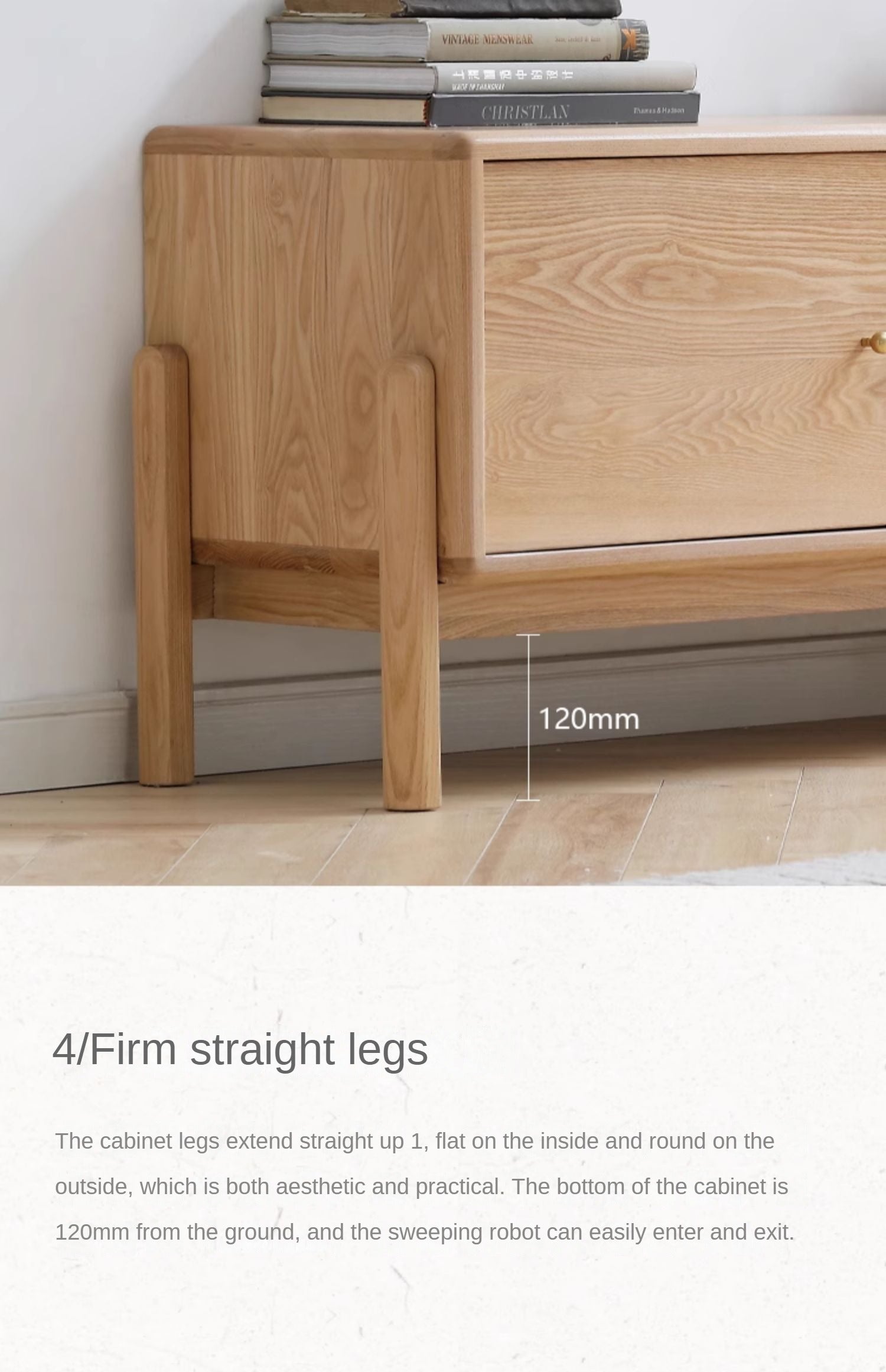 Ash Solid Wood Nordic Floor TV Cabinet.