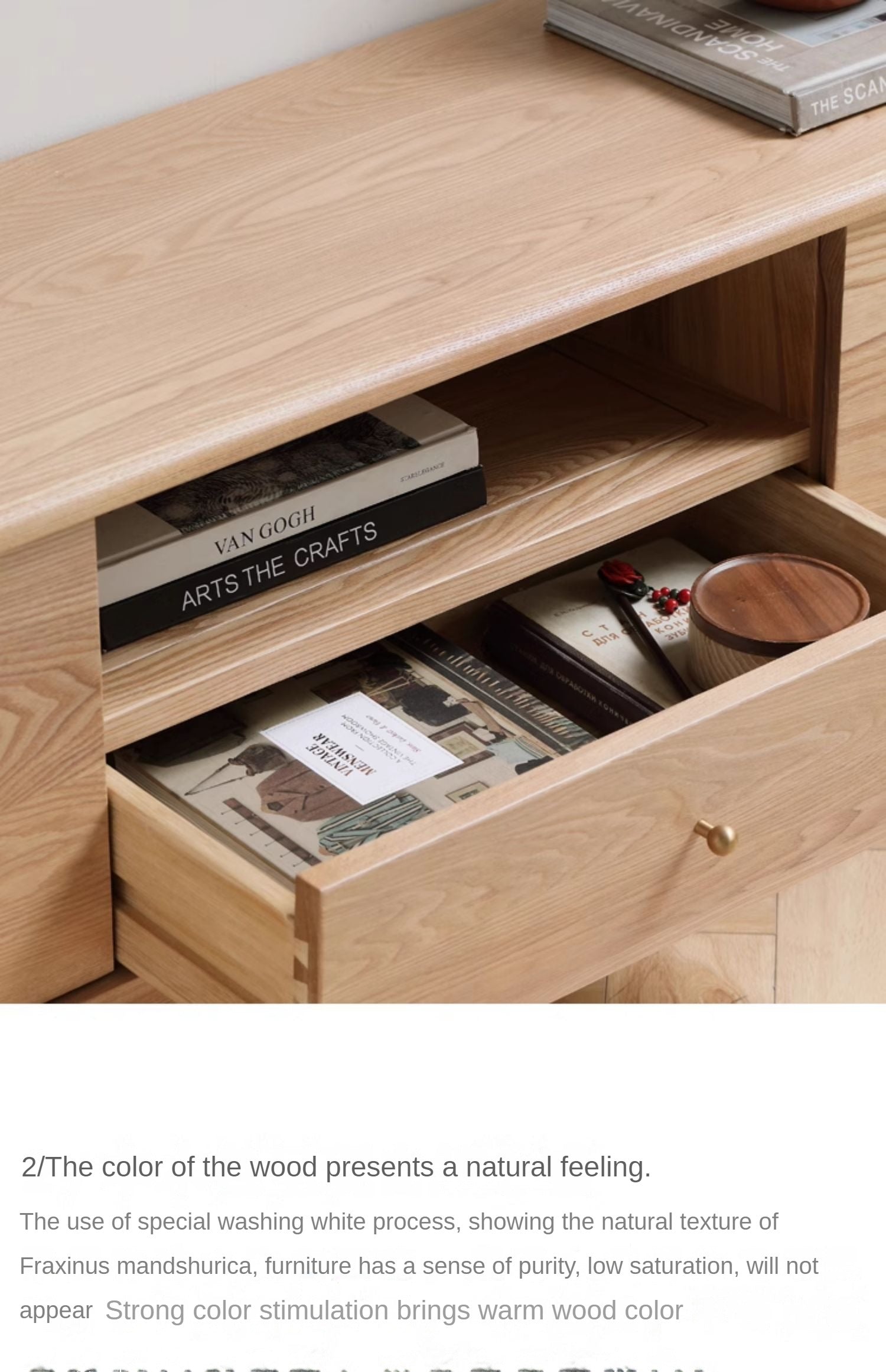 Ash Solid Wood Nordic Floor TV Cabinet.