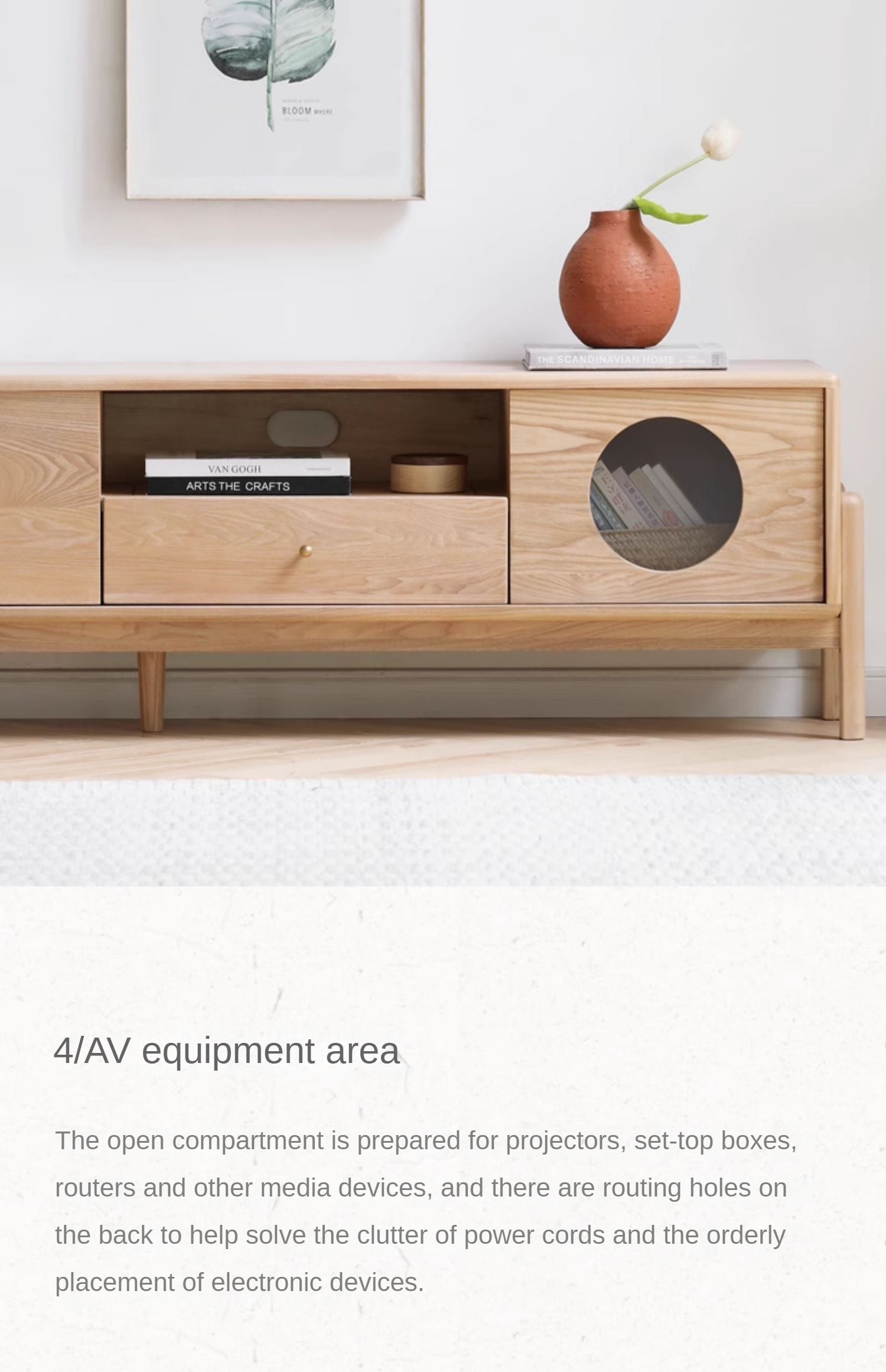 Ash Solid Wood Nordic Floor TV Cabinet.