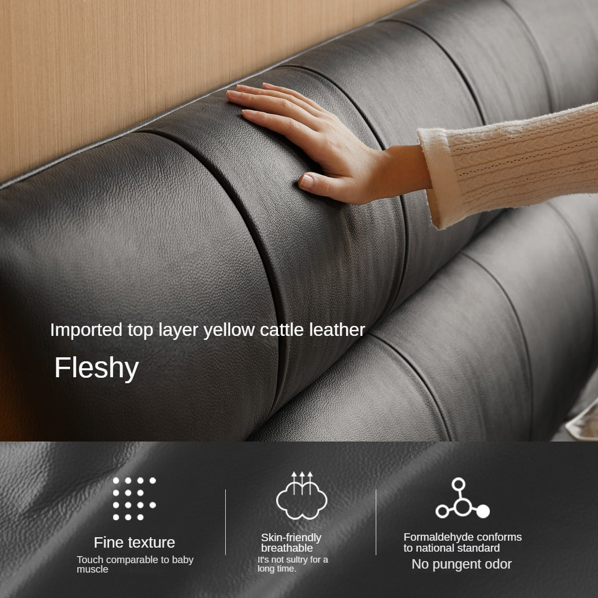 First Layer of Yellow Cowhide Italian Light Luxury Black Bed