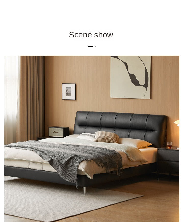 First Layer of Yellow Cowhide Italian Light Luxury Black Bed