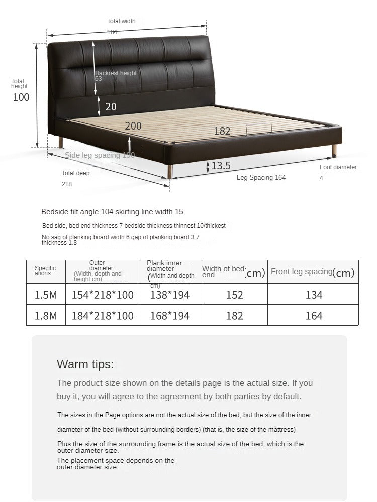 First Layer of Yellow Cowhide Italian Light Luxury Black Bed