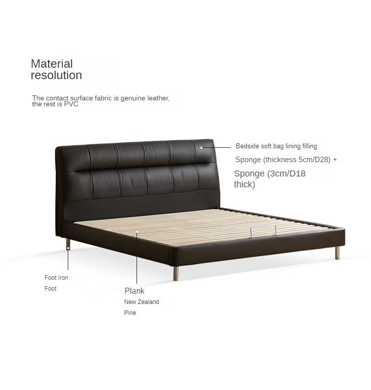 First Layer of Yellow Cowhide Italian Light Luxury Black Bed
