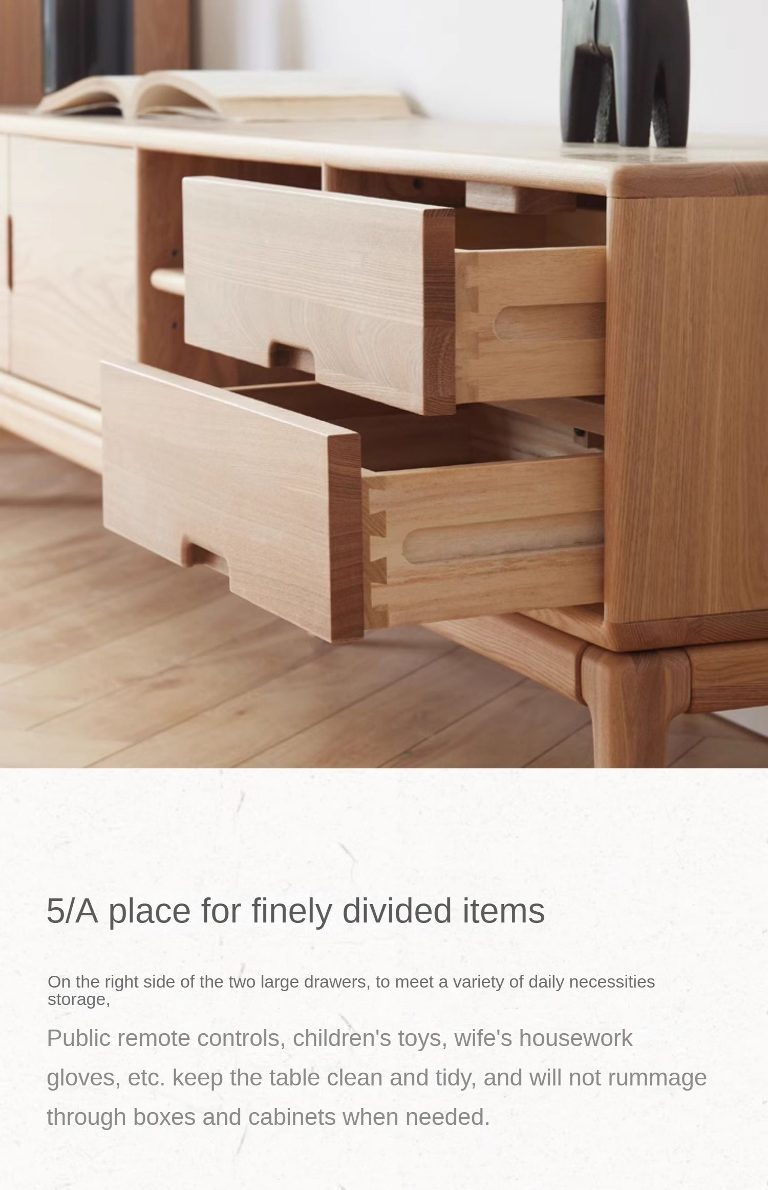 Ash Solid Wood Simple Floor TV Cabinet.