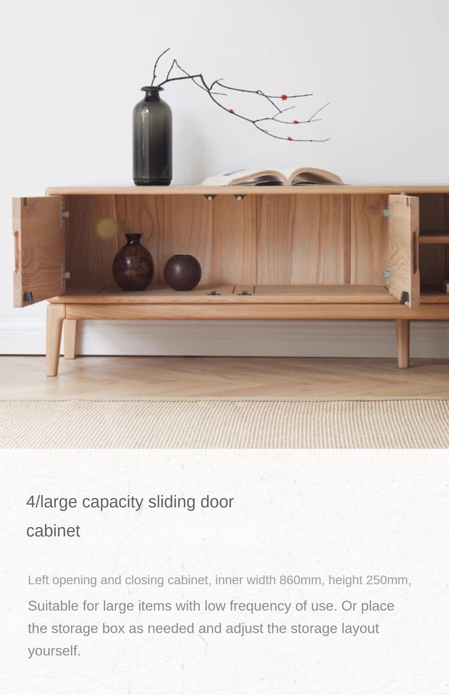 Ash Solid Wood Simple Floor TV Cabinet.