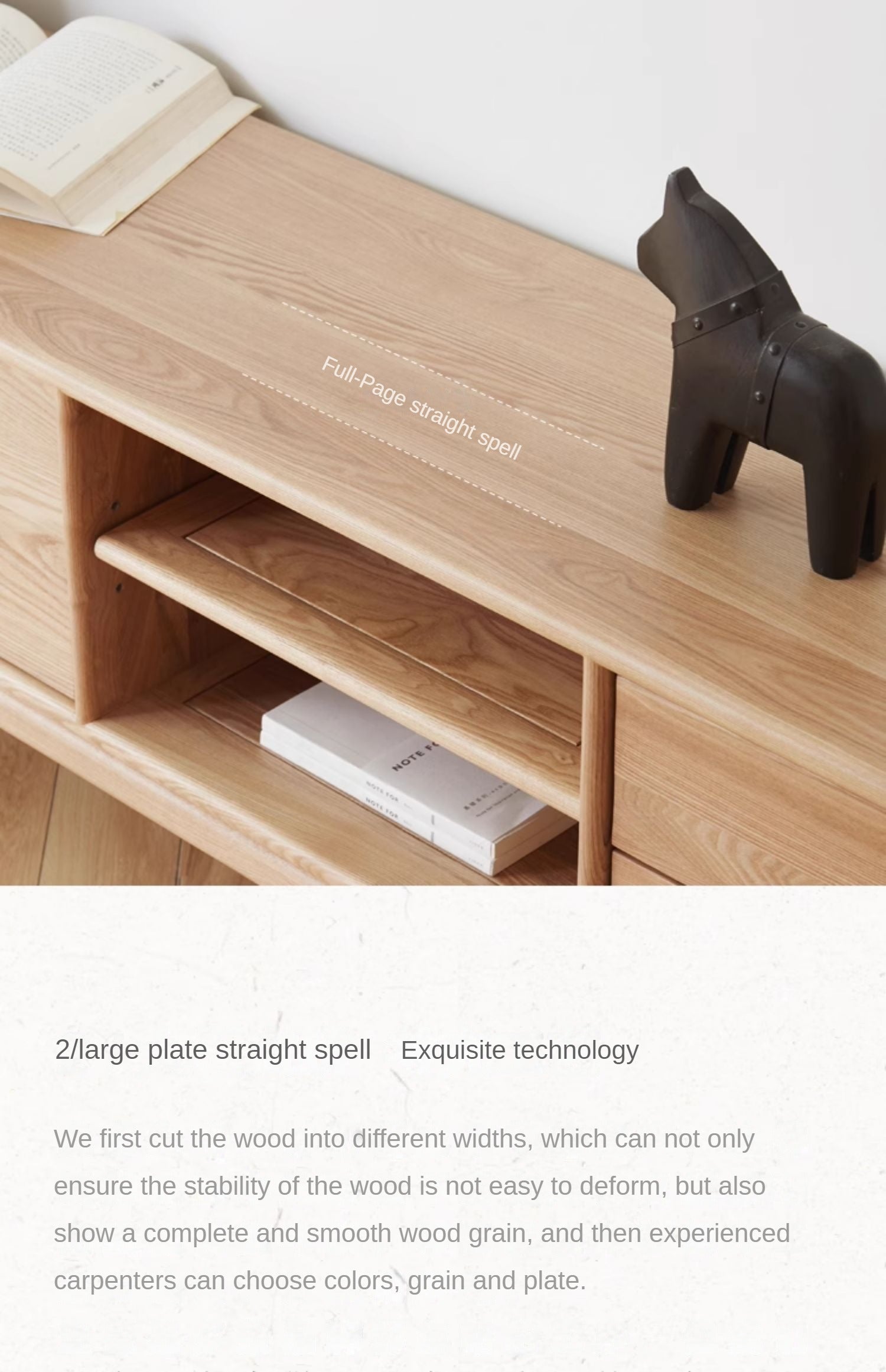 Ash Solid Wood Simple Floor TV Cabinet.