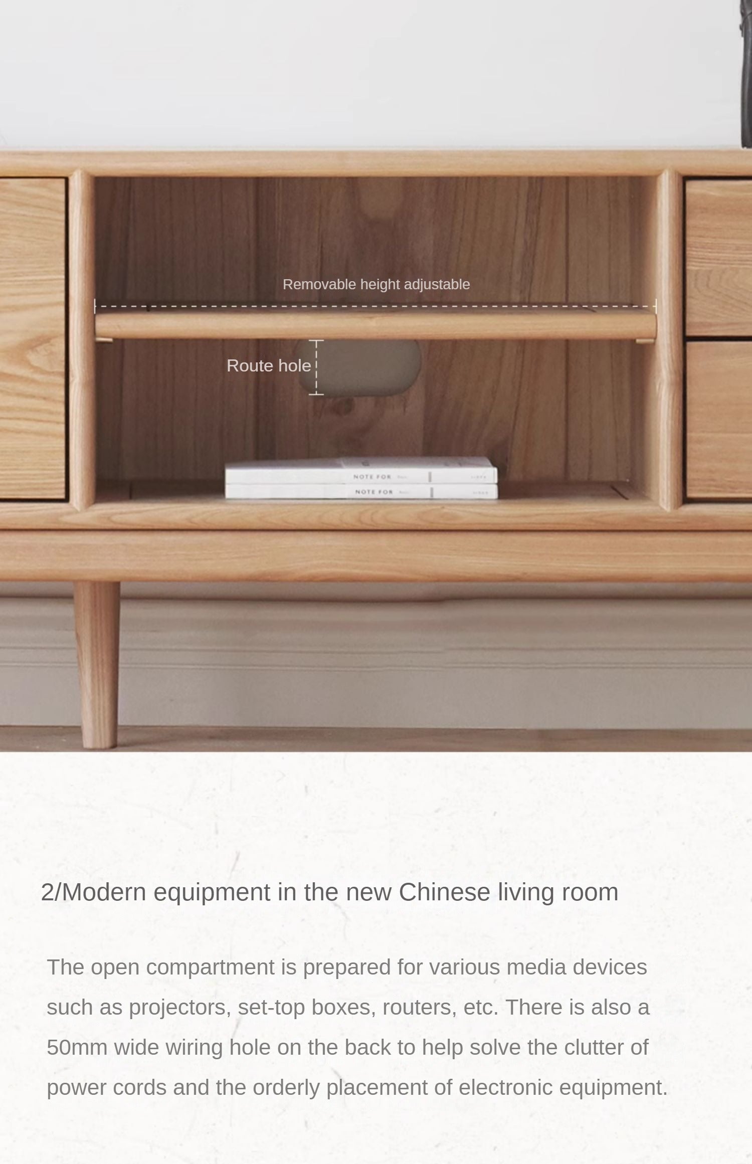 Ash Solid Wood Simple Floor TV Cabinet.