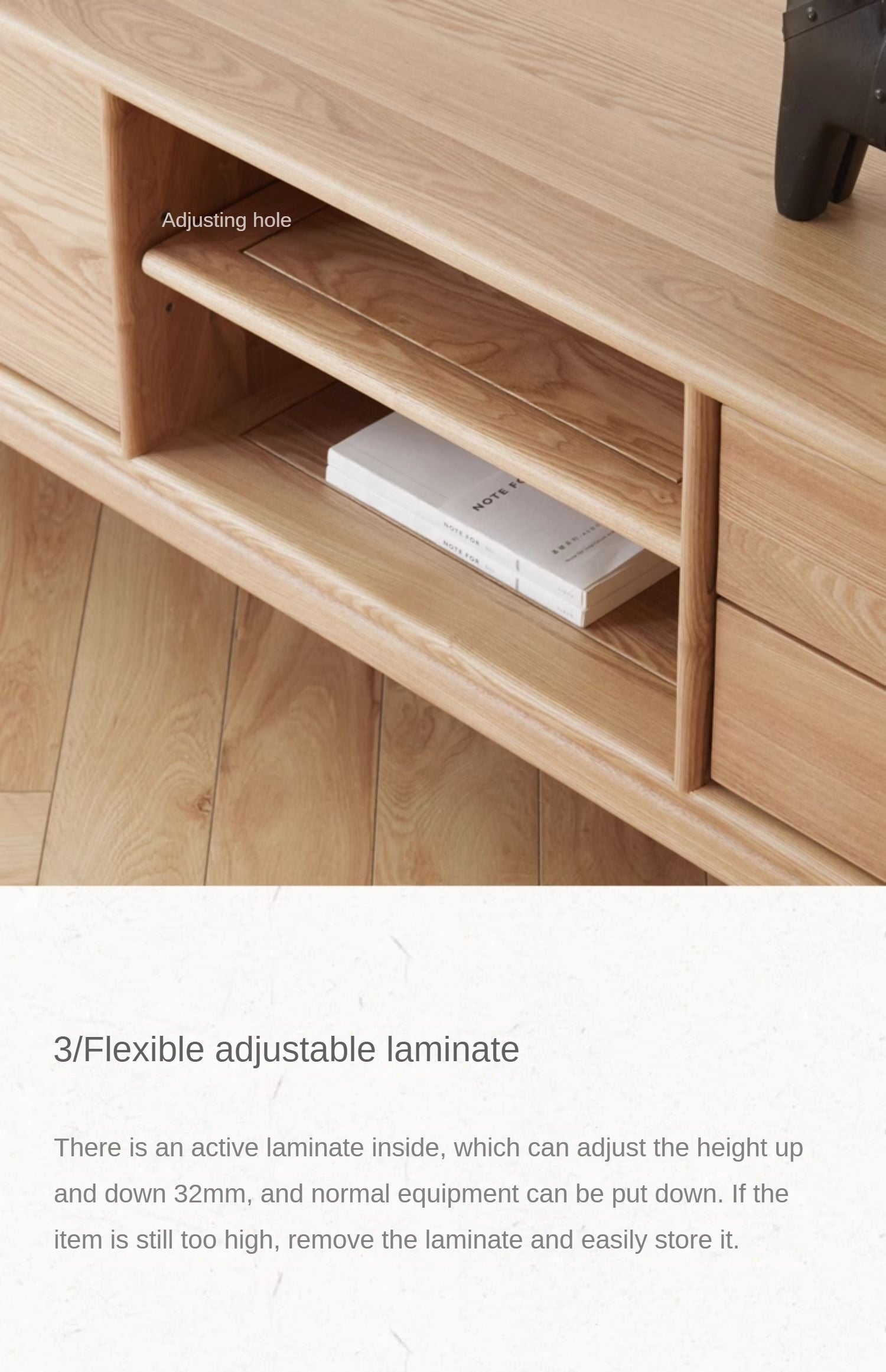 Ash Solid Wood Simple Floor TV Cabinet.