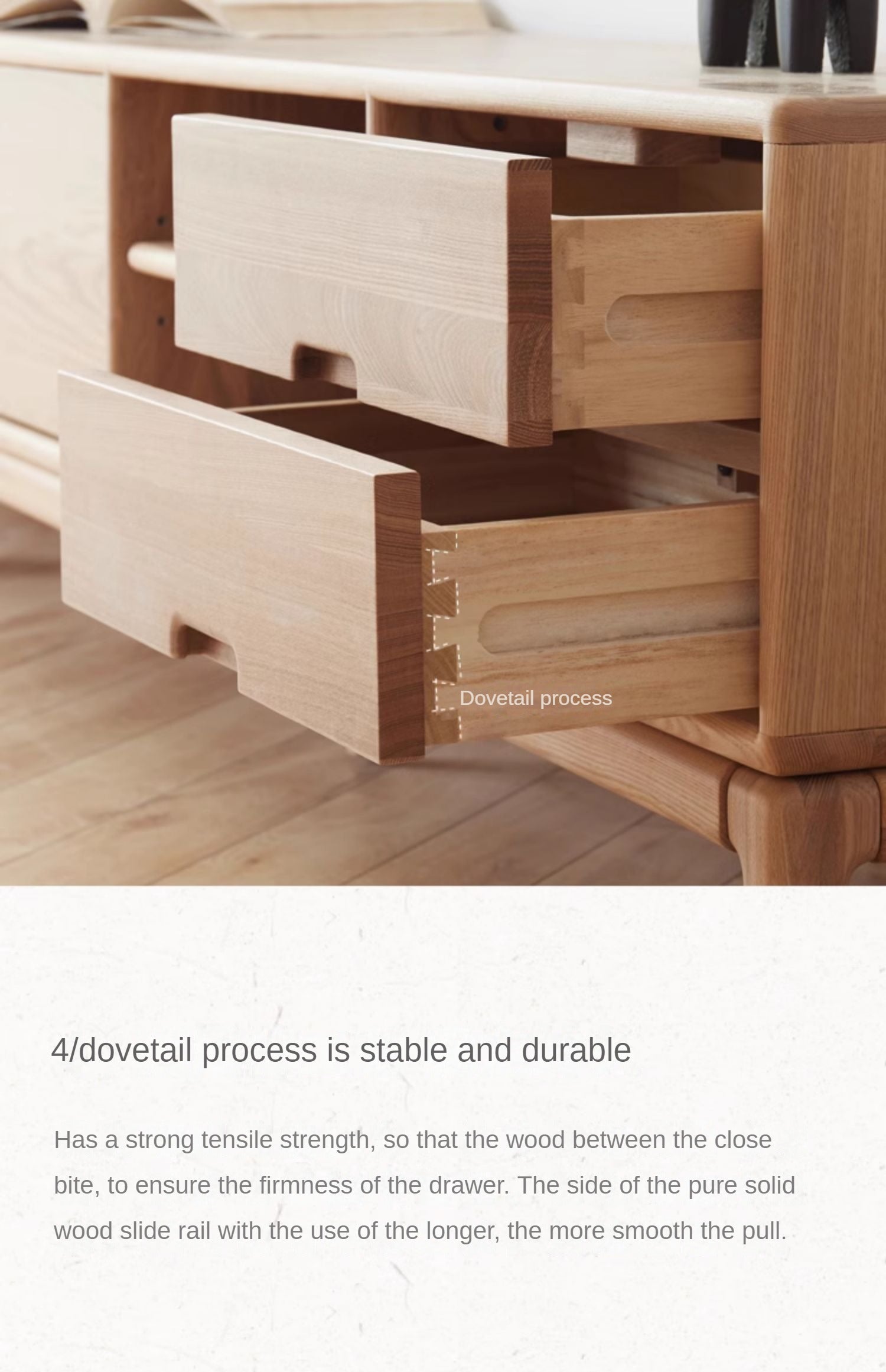 Ash Solid Wood Simple Floor TV Cabinet.