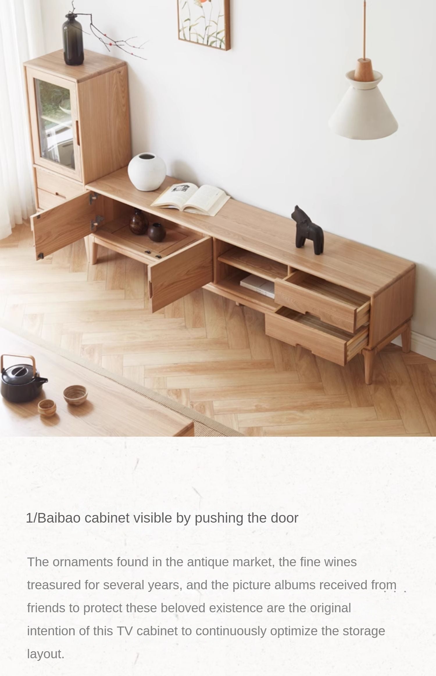 Ash Solid Wood Simple Floor TV Cabinet.