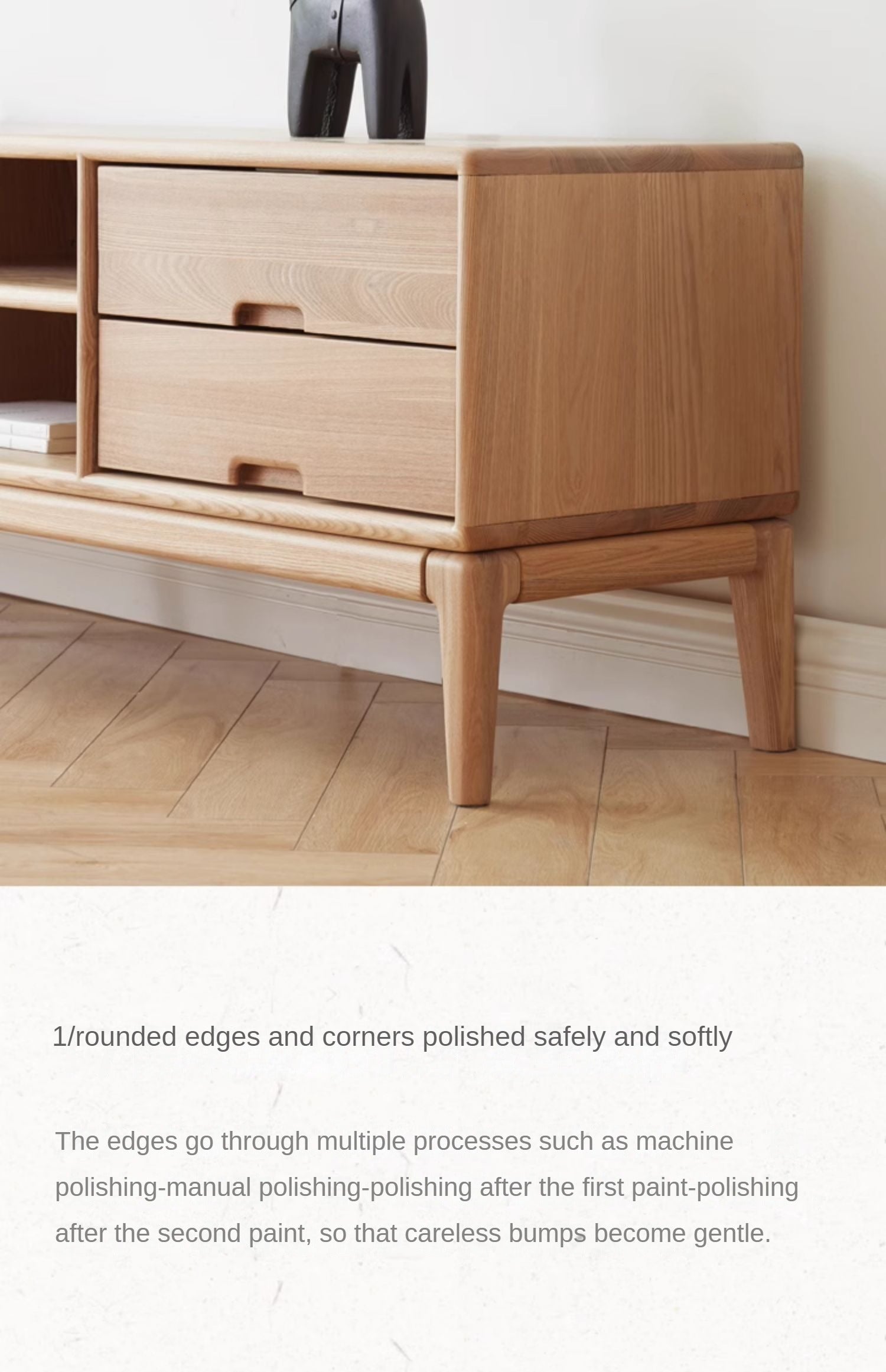 Ash Solid Wood Simple Floor TV Cabinet.