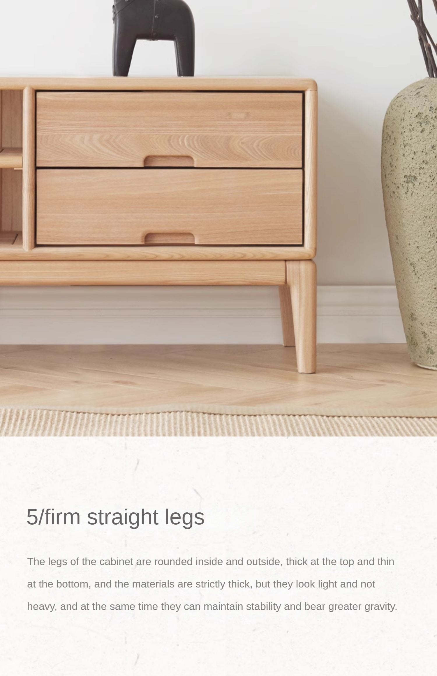 Ash Solid Wood Simple Floor TV Cabinet.