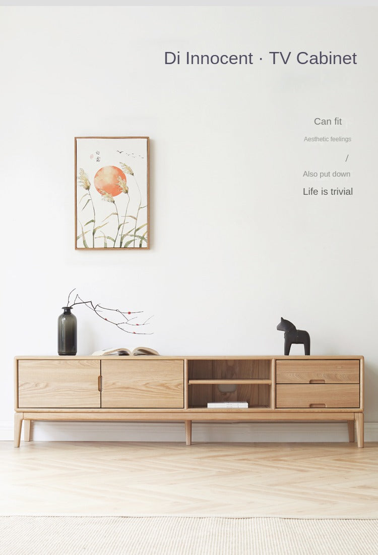 Ash Solid Wood Simple Floor TV Cabinet.
