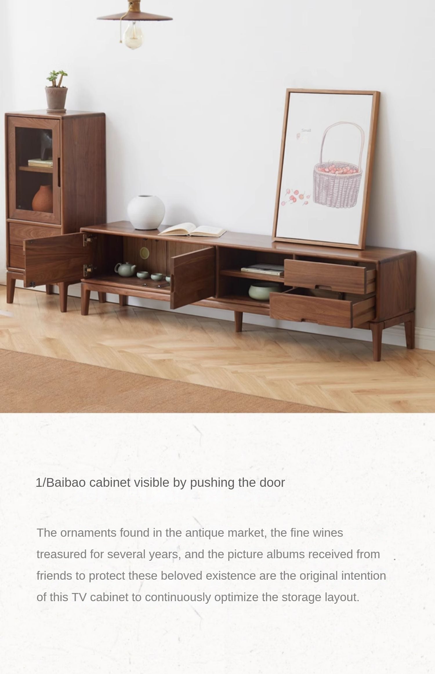 Ash, Black Walnut Solid Wood Modern Simple TV Cabinet