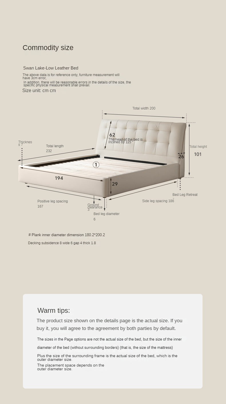 First Layer of Yellow Cowhide Italian Light Luxury Bed