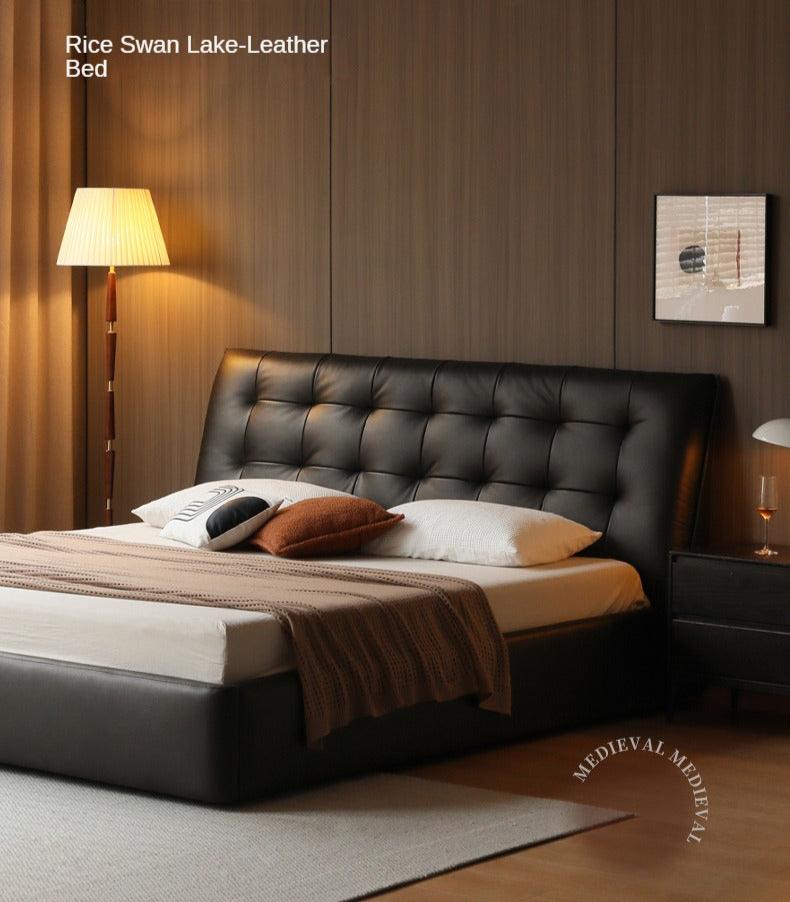 First Layer of Yellow Cowhide Italian Light Luxury Bed