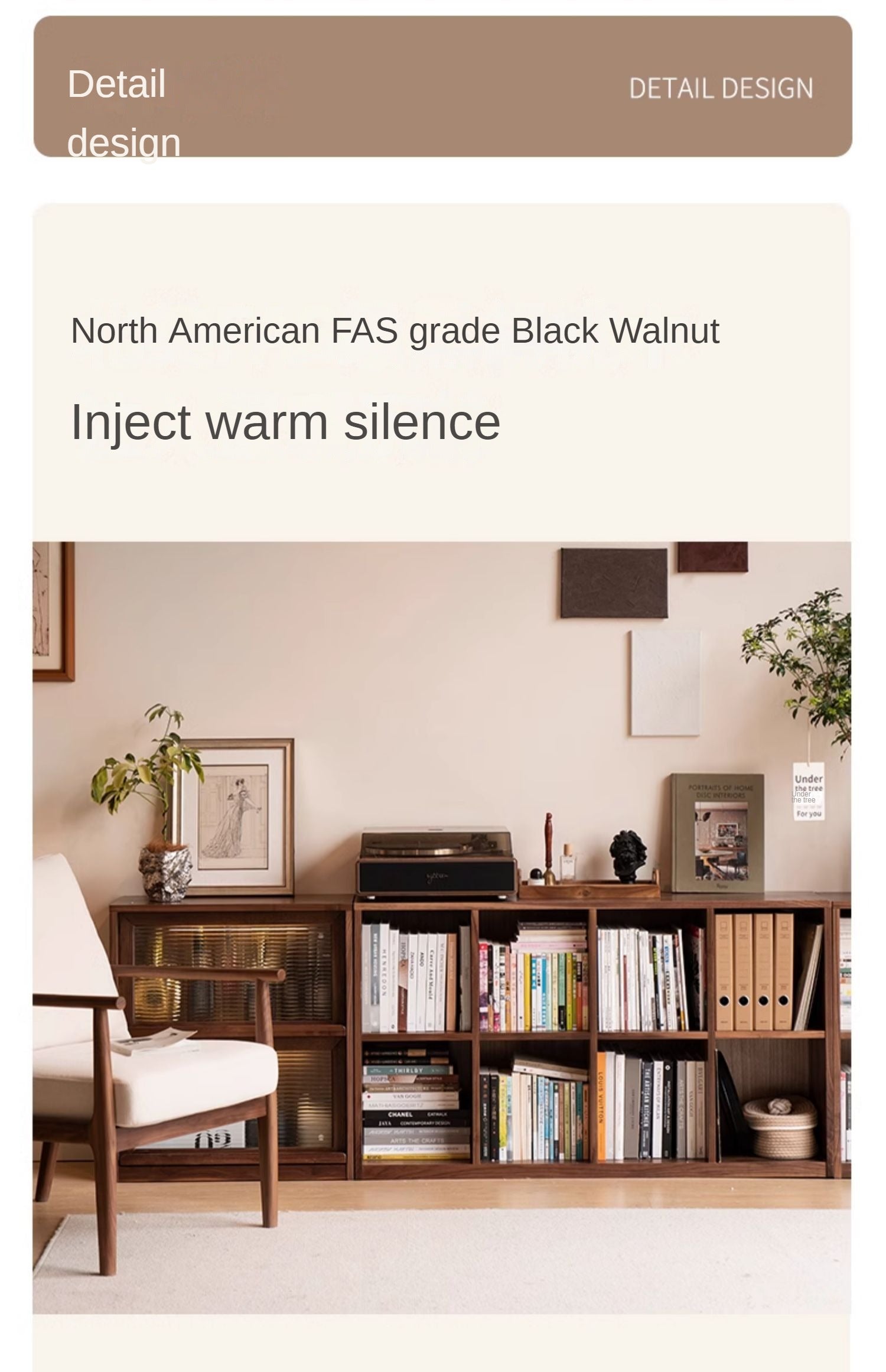 Black Walnut, Ash Solid Wood Floor Bookcase Rack
