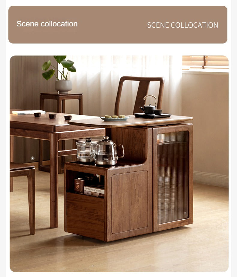 Black Walnut, Oak Solid Wood Movable Multifunctional Tea Cabinet Kettle Integrated