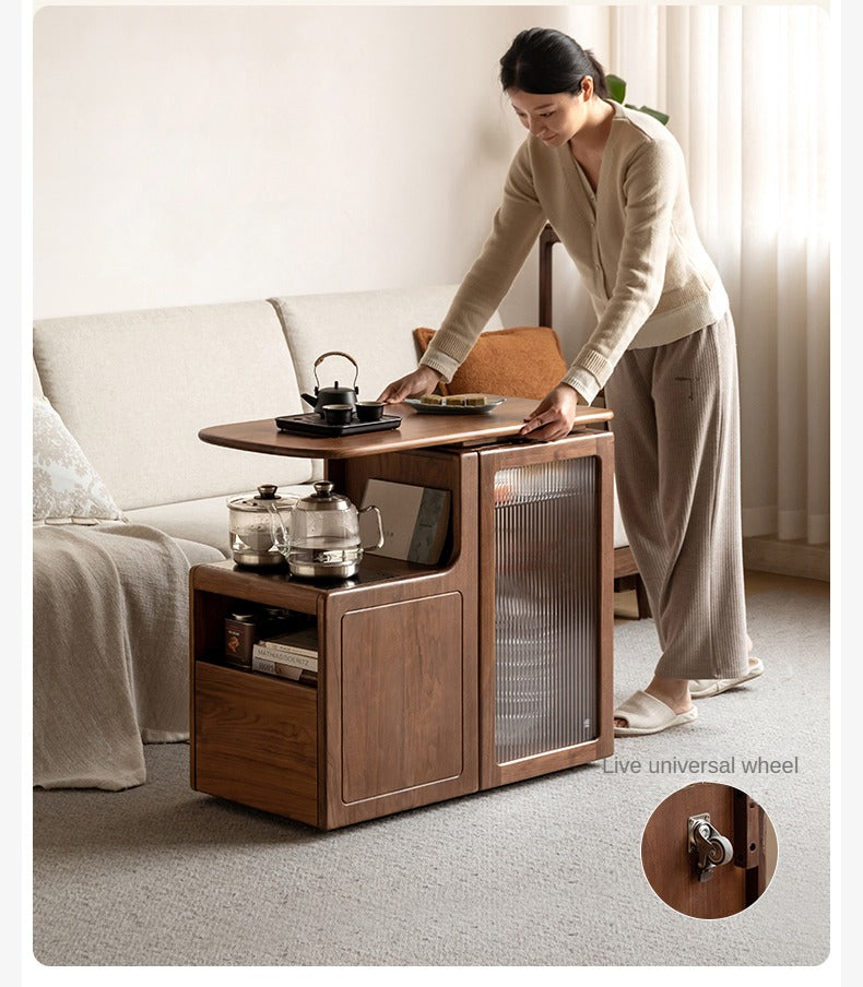 Black Walnut, Oak Solid Wood Movable Multifunctional Tea Cabinet Kettle Integrated
