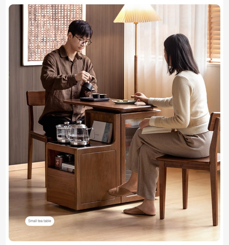 Black Walnut, Oak Solid Wood Movable Multifunctional Tea Cabinet Kettle Integrated