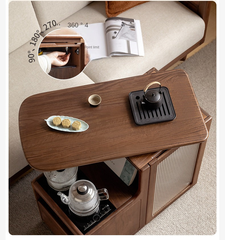 Black Walnut, Oak Solid Wood Movable Multifunctional Tea Cabinet Kettle Integrated
