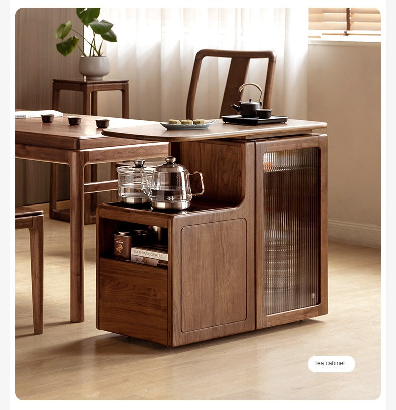 Black Walnut, Oak Solid Wood Movable Multifunctional Tea Cabinet Kettle Integrated