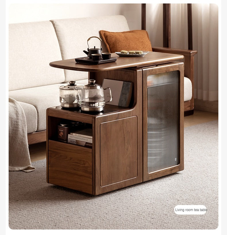 Black Walnut, Oak Solid Wood Movable Multifunctional Tea Cabinet Kettle Integrated