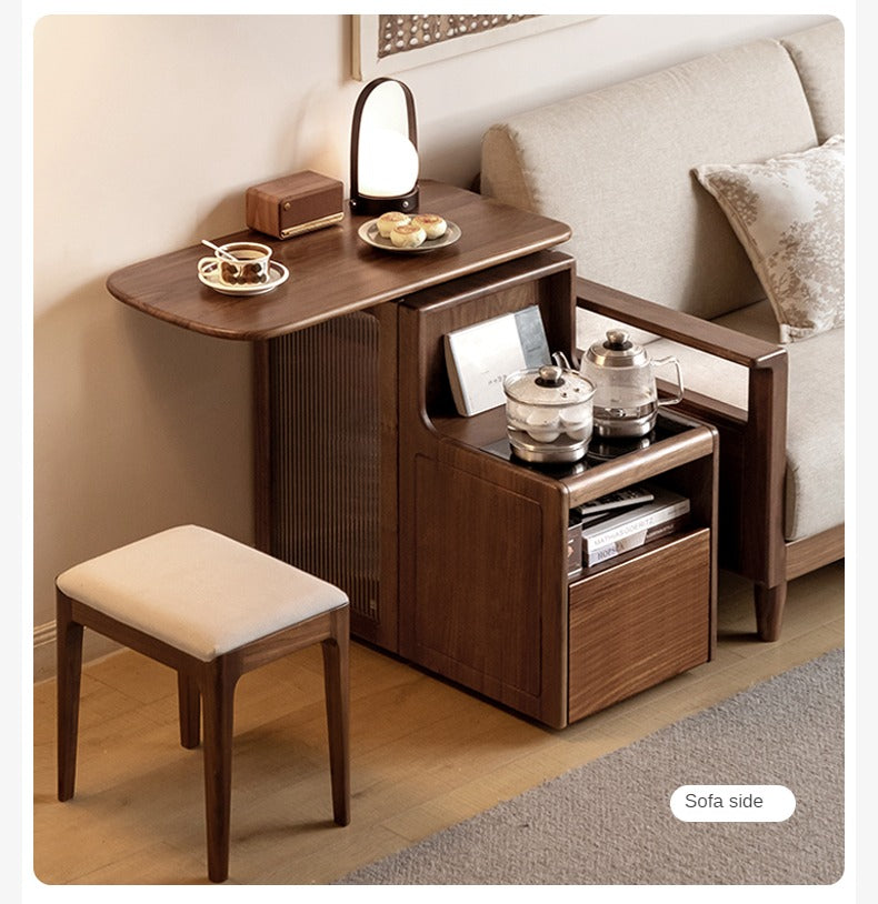 Black Walnut, Oak Solid Wood Movable Multifunctional Tea Cabinet Kettle Integrated