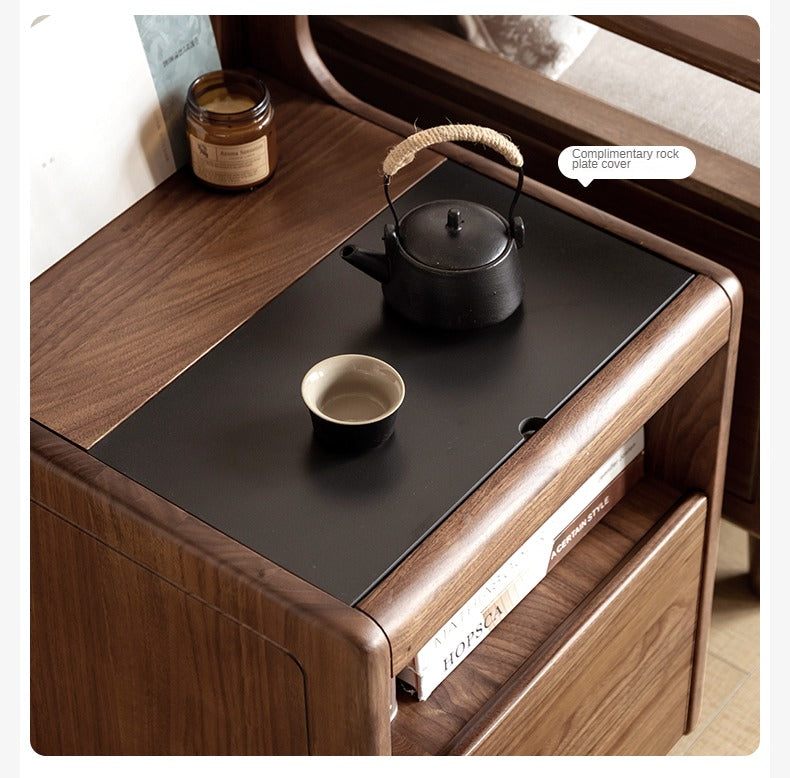 Black Walnut, Oak Solid Wood Movable Multifunctional Tea Cabinet Kettle Integrated