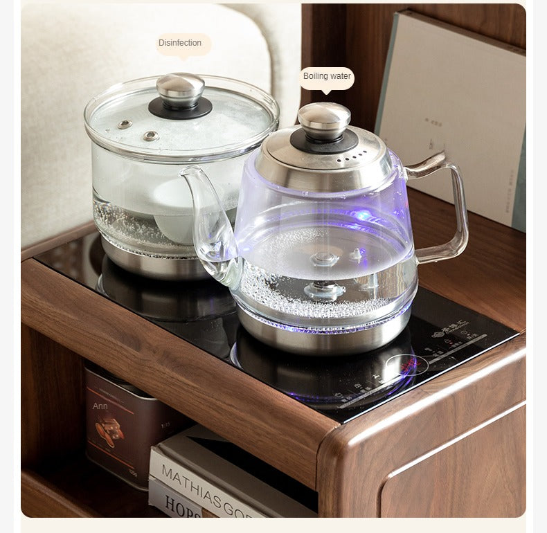 Black Walnut, Oak Solid Wood Movable Multifunctional Tea Cabinet Kettle Integrated