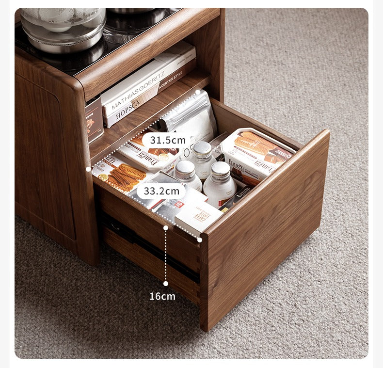 Black Walnut, Oak Solid Wood Movable Multifunctional Tea Cabinet Kettle Integrated