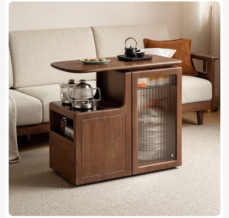 Black Walnut, Oak Solid Wood Movable Multifunctional Tea Cabinet Kettle Integrated