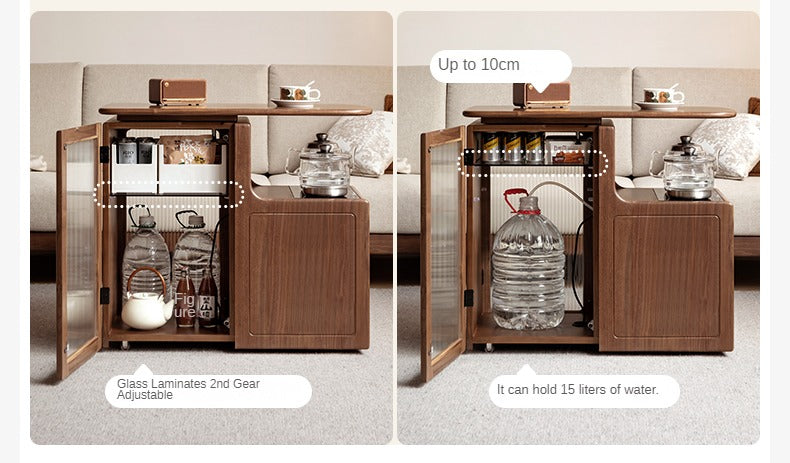 Black Walnut, Oak Solid Wood Movable Multifunctional Tea Cabinet Kettle Integrated