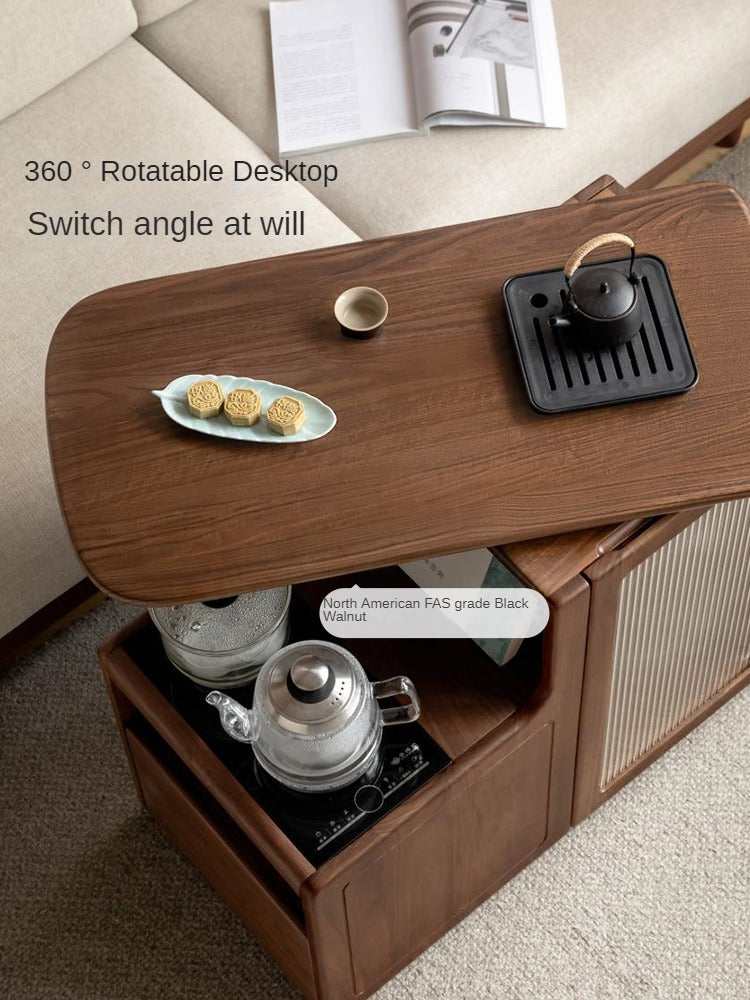 Black Walnut, Oak Solid Wood Movable Multifunctional Tea Cabinet Kettle Integrated