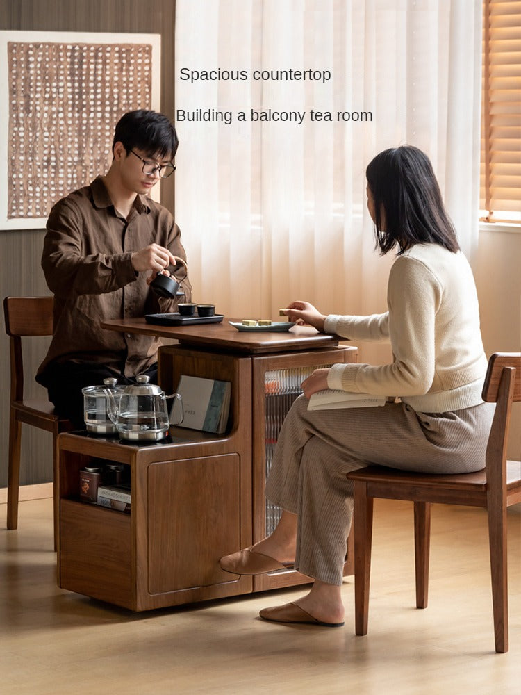 Black Walnut, Oak Solid Wood Movable Multifunctional Tea Cabinet Kettle Integrated