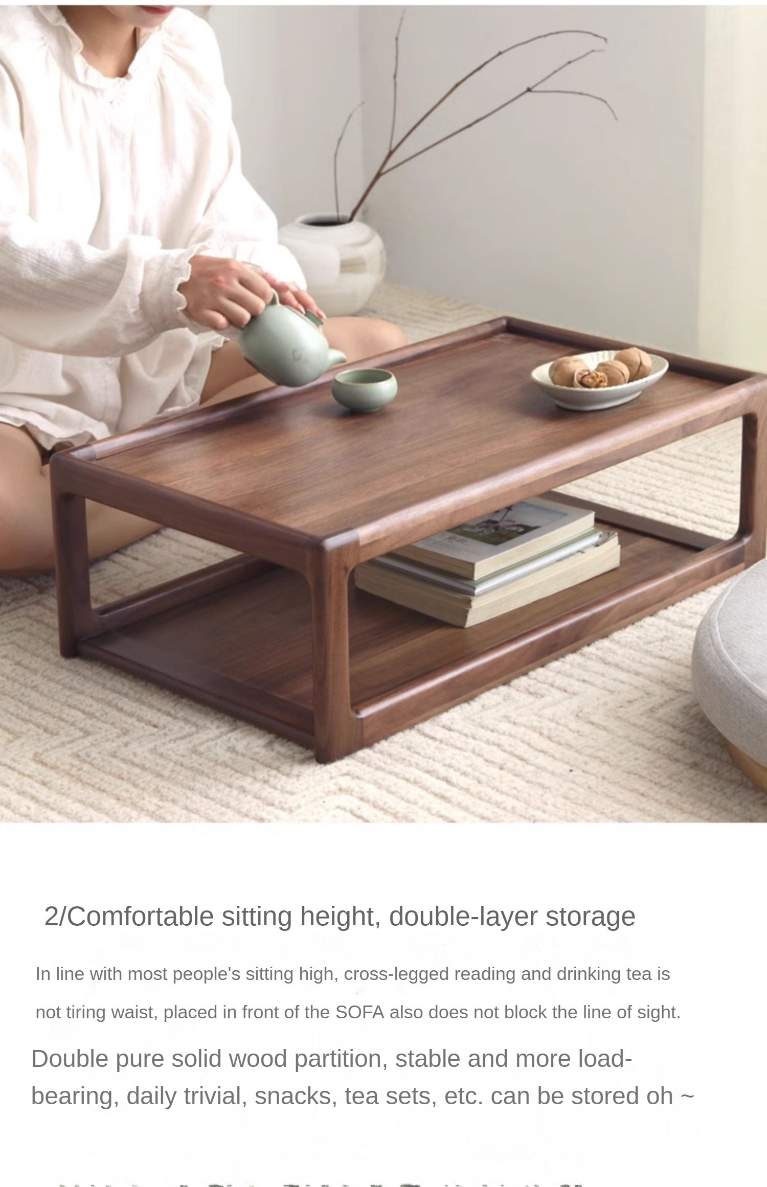 Black walnut, Ash, Oak Solid Wood Japanese Tatami Tea Table