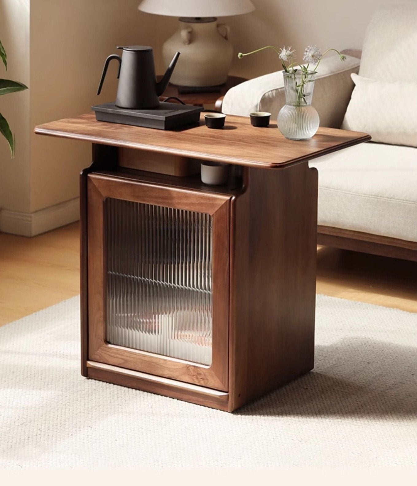 Ash, Black Walnut Solid Wood Mobile Coffee Cabinet