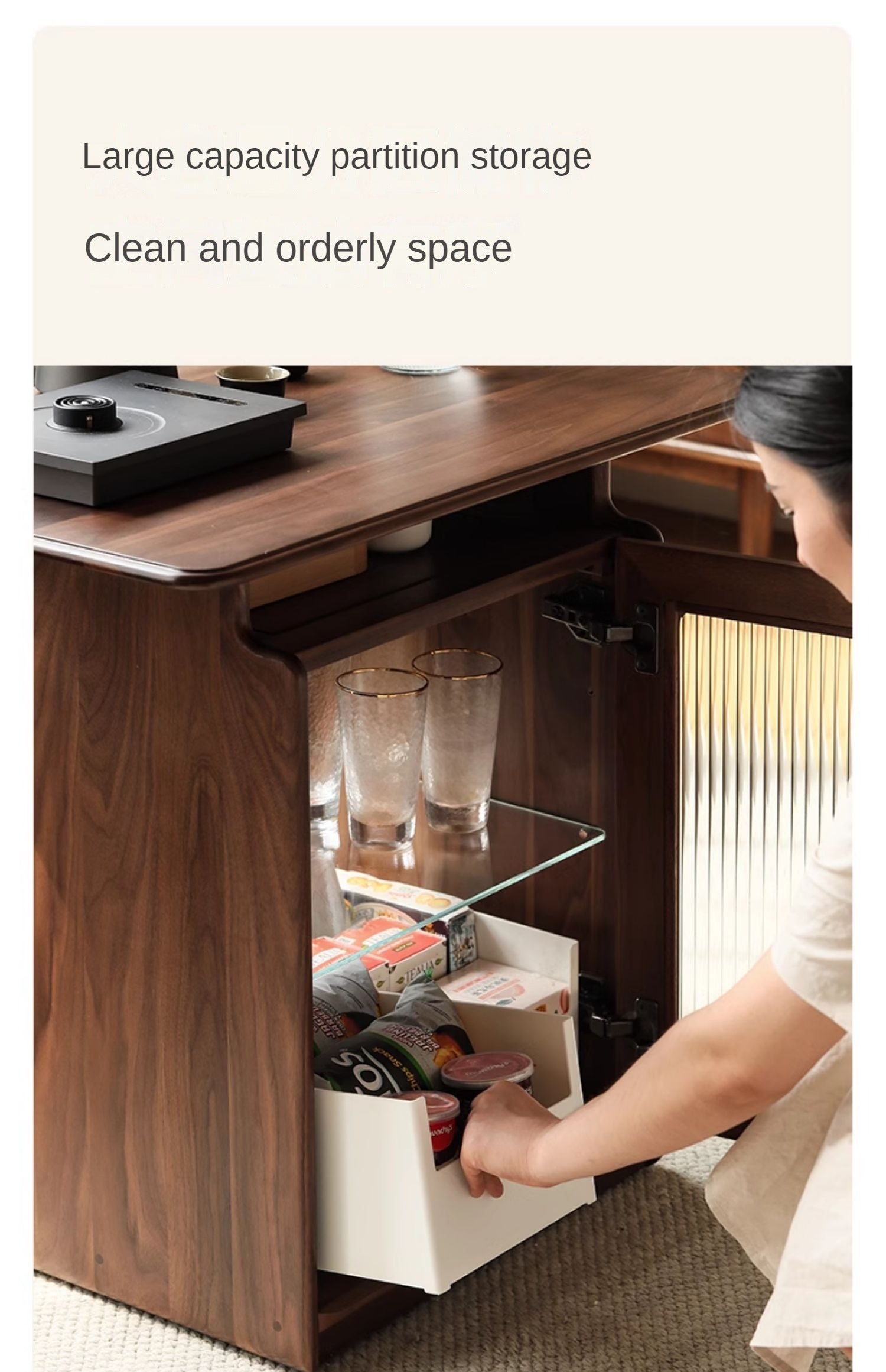 Ash, Black Walnut Solid Wood Mobile Coffee Cabinet