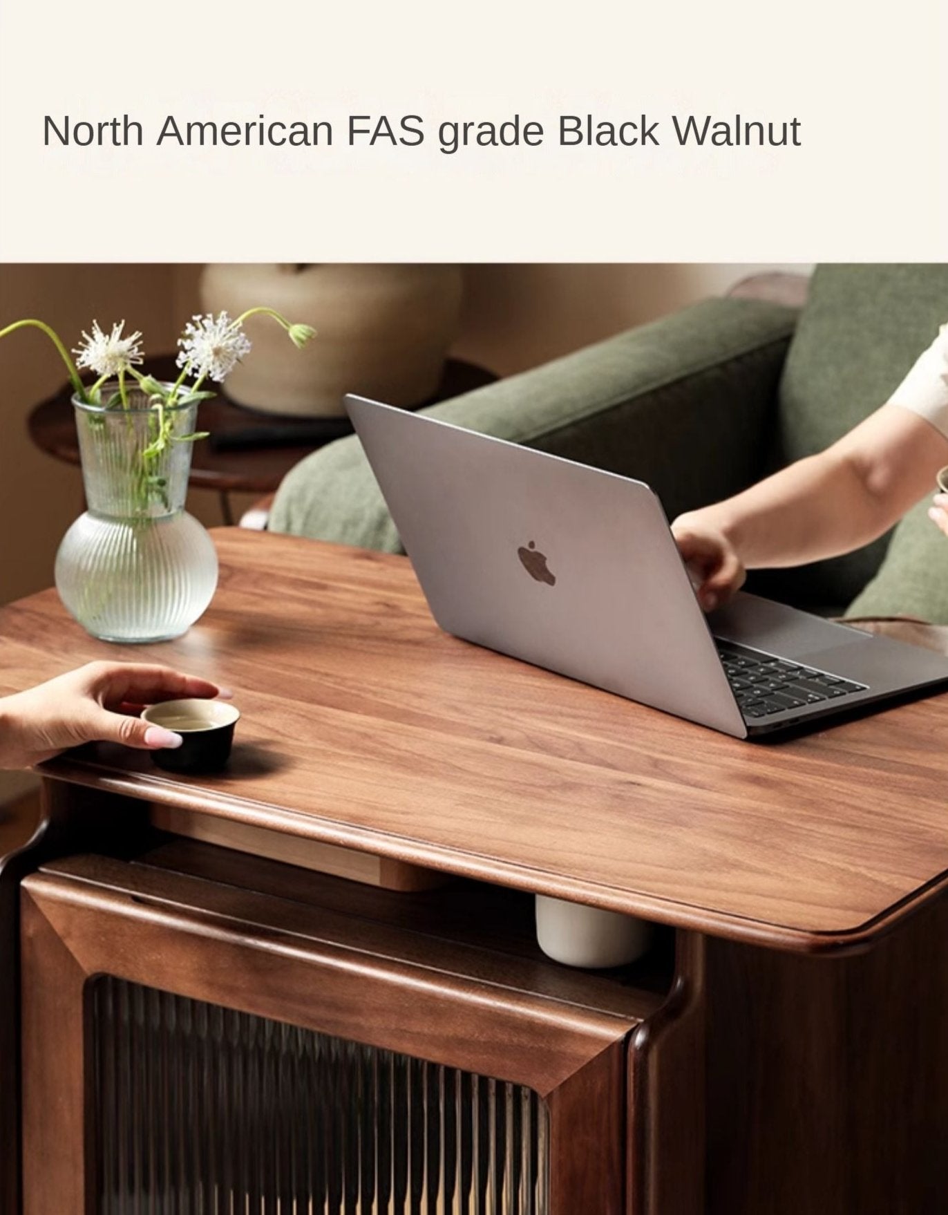 Ash, Black Walnut Solid Wood Mobile Coffee Cabinet