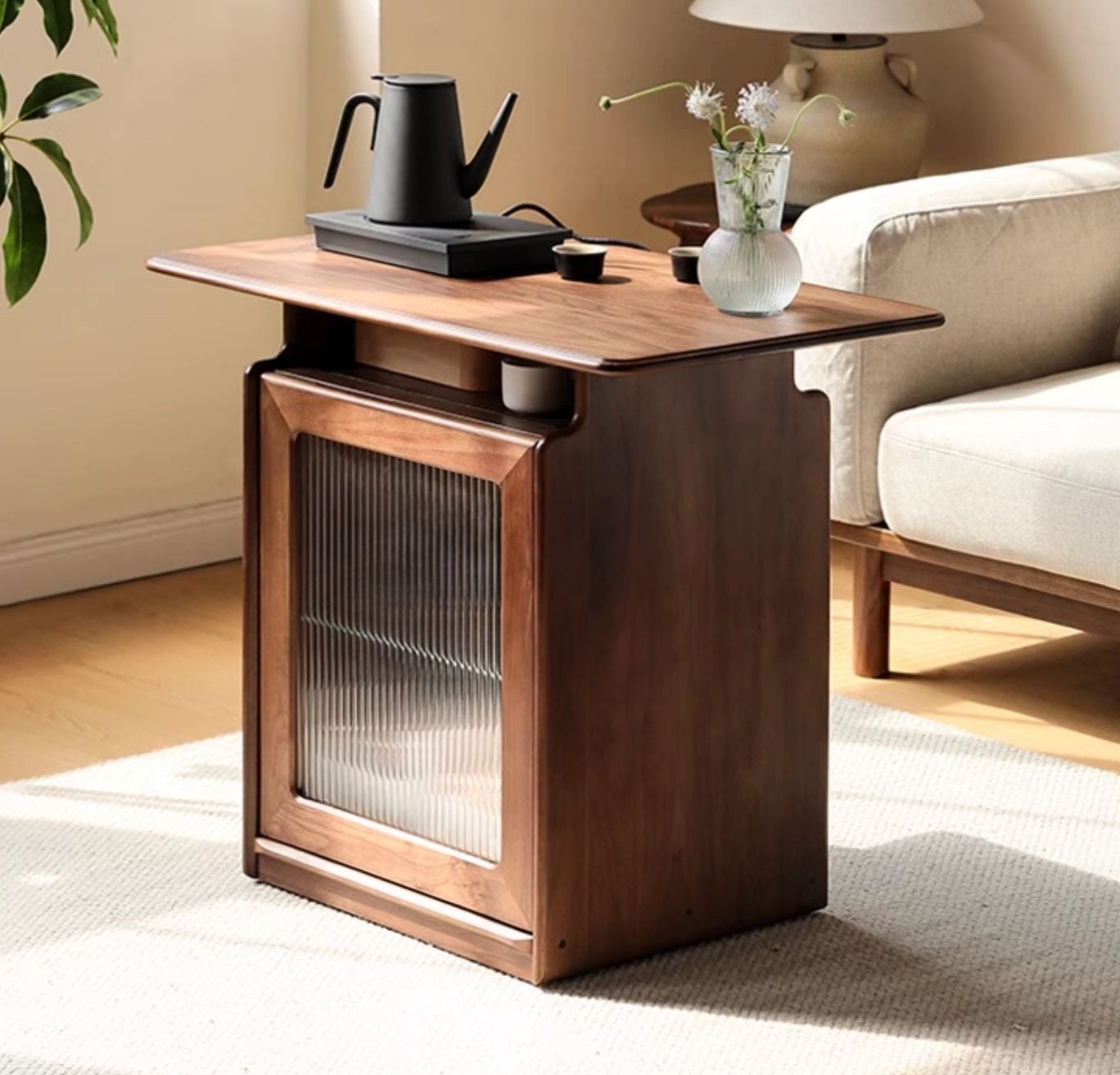 Ash, Black Walnut Solid Wood Mobile Coffee Cabinet