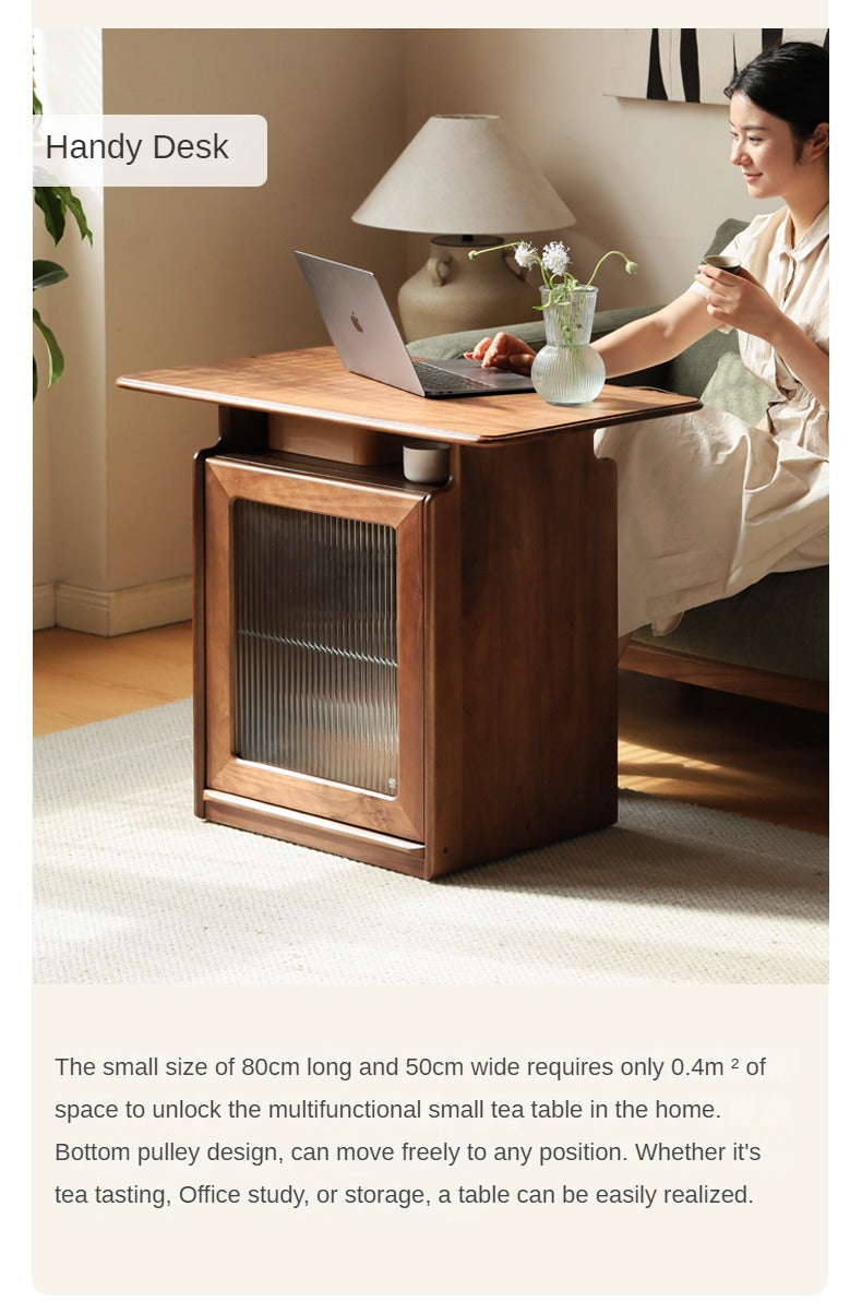 Ash, Black Walnut Solid Wood Mobile Coffee Cabinet