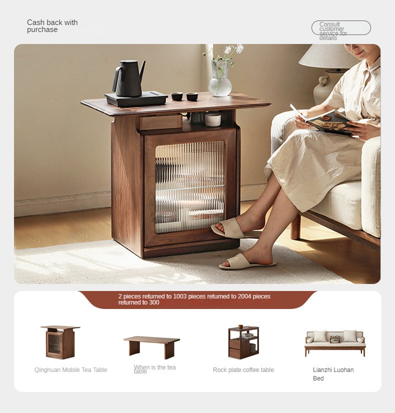 Ash, Black Walnut Solid Wood Mobile Coffee Cabinet