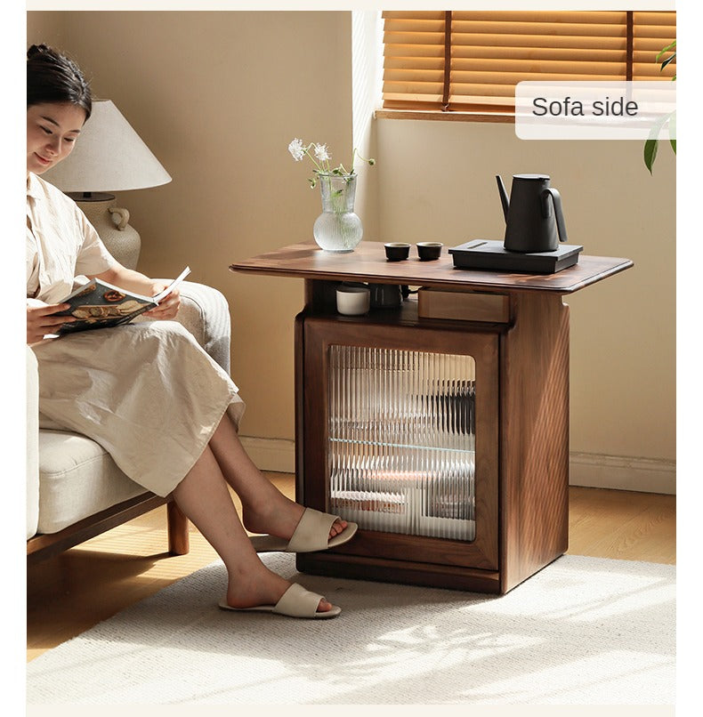 Ash, Black Walnut Solid Wood Mobile Coffee Cabinet