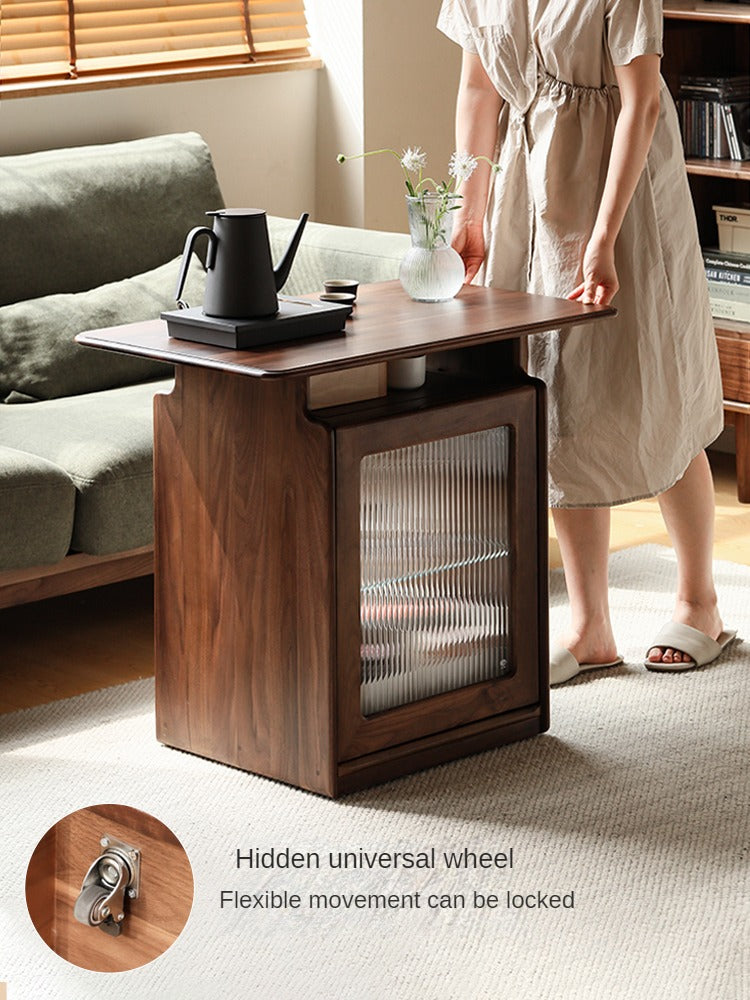 Ash, Black Walnut Solid Wood Mobile Coffee Cabinet