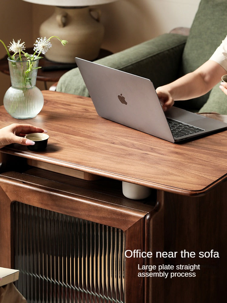 Ash, Black Walnut Solid Wood Mobile Coffee Cabinet