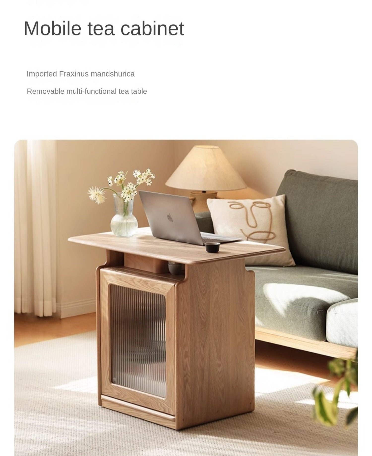 Ash Solid Wood Mobile Coffee Cabinet