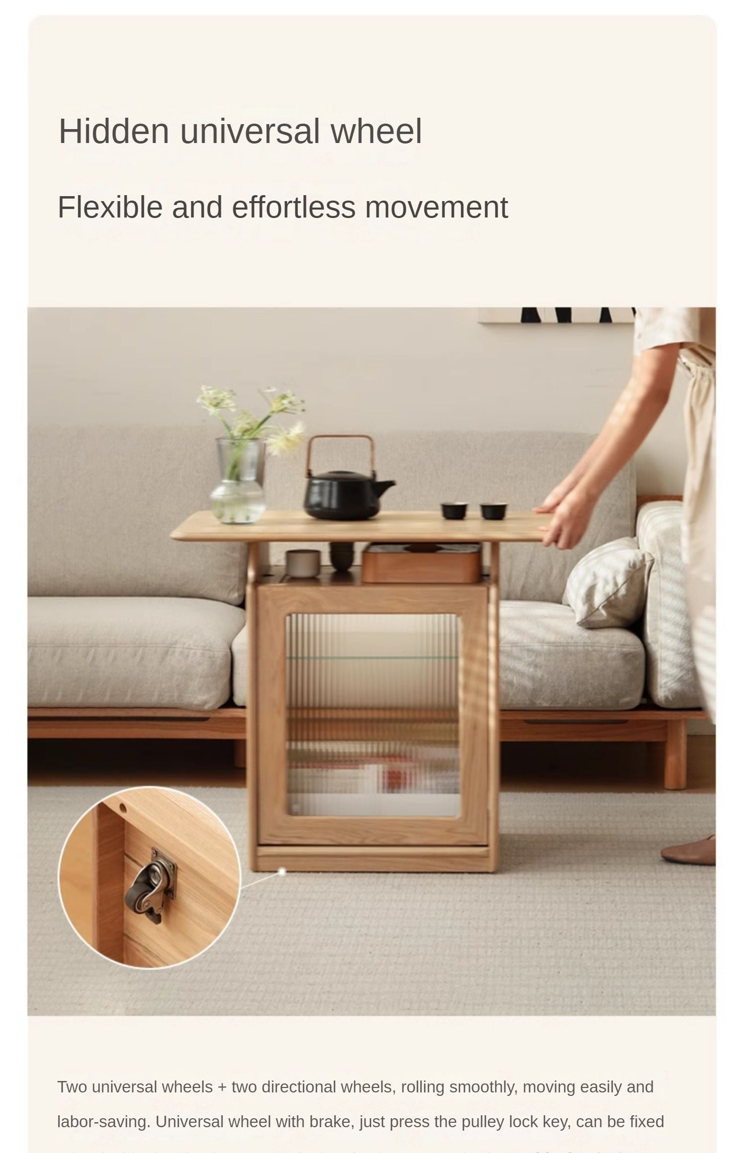 Ash Solid Wood Mobile Coffee Cabinet
